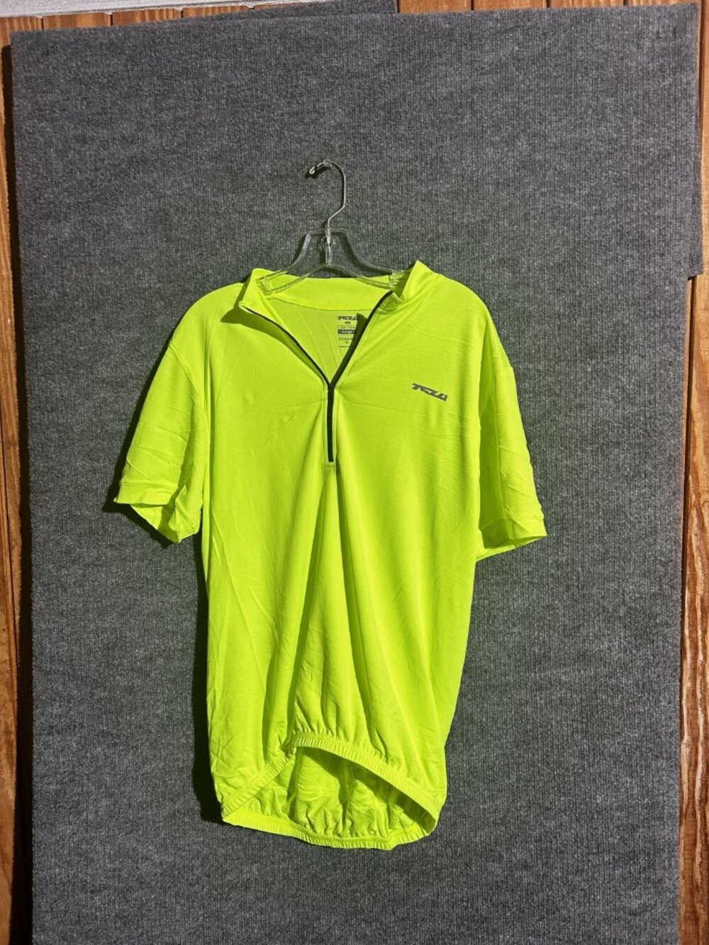 TSLA Cycling Jersey Mens Large Yellow 1/4 Zip Short Sleeve Pockets Bike